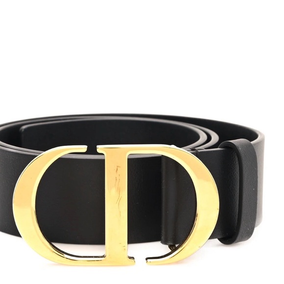 Dior Black Leather Belt with Gold Detailing
